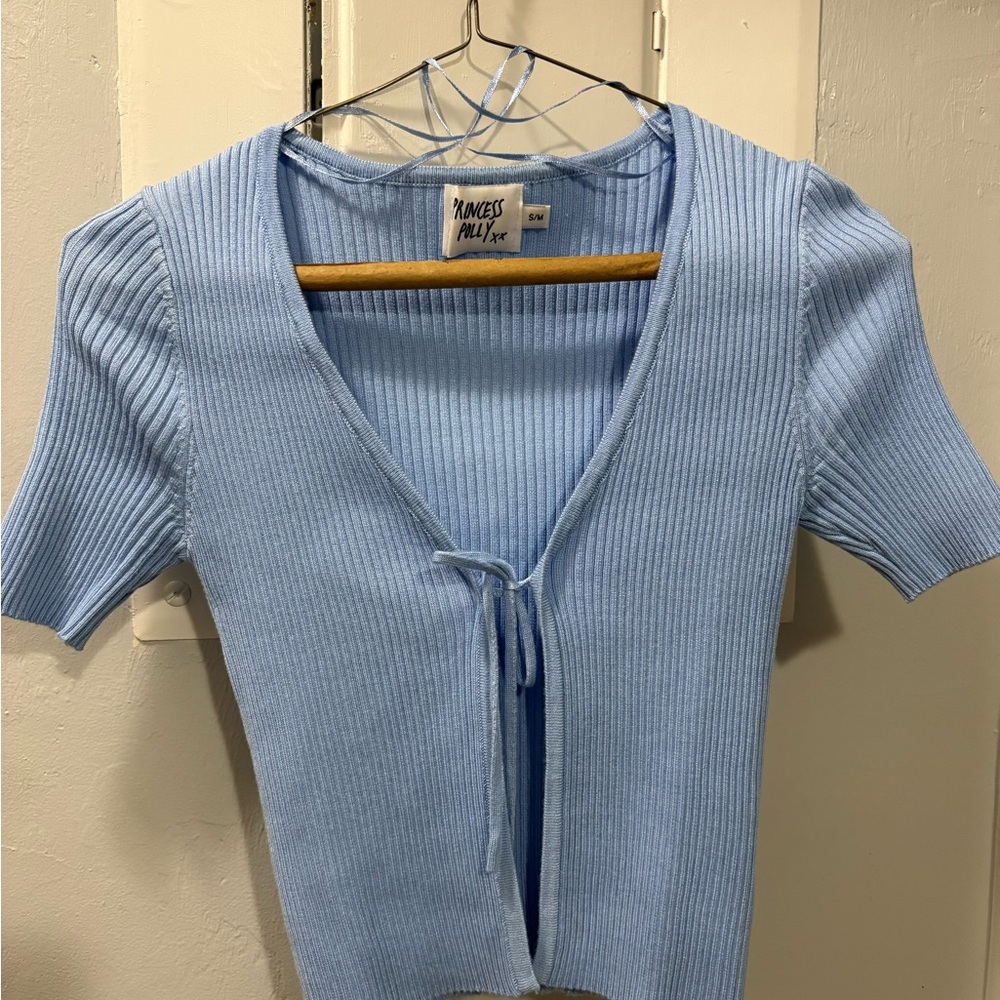 Princess Polly Sky Blue Ribbed Crop Top
